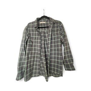 Loft Womens Flannel Shirt Button Down Plaid Blue Turquoise Medium Grunge 90s